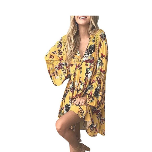 S. the Widow Dresses Mustard Yellow Boho Floral Dress Poshmark